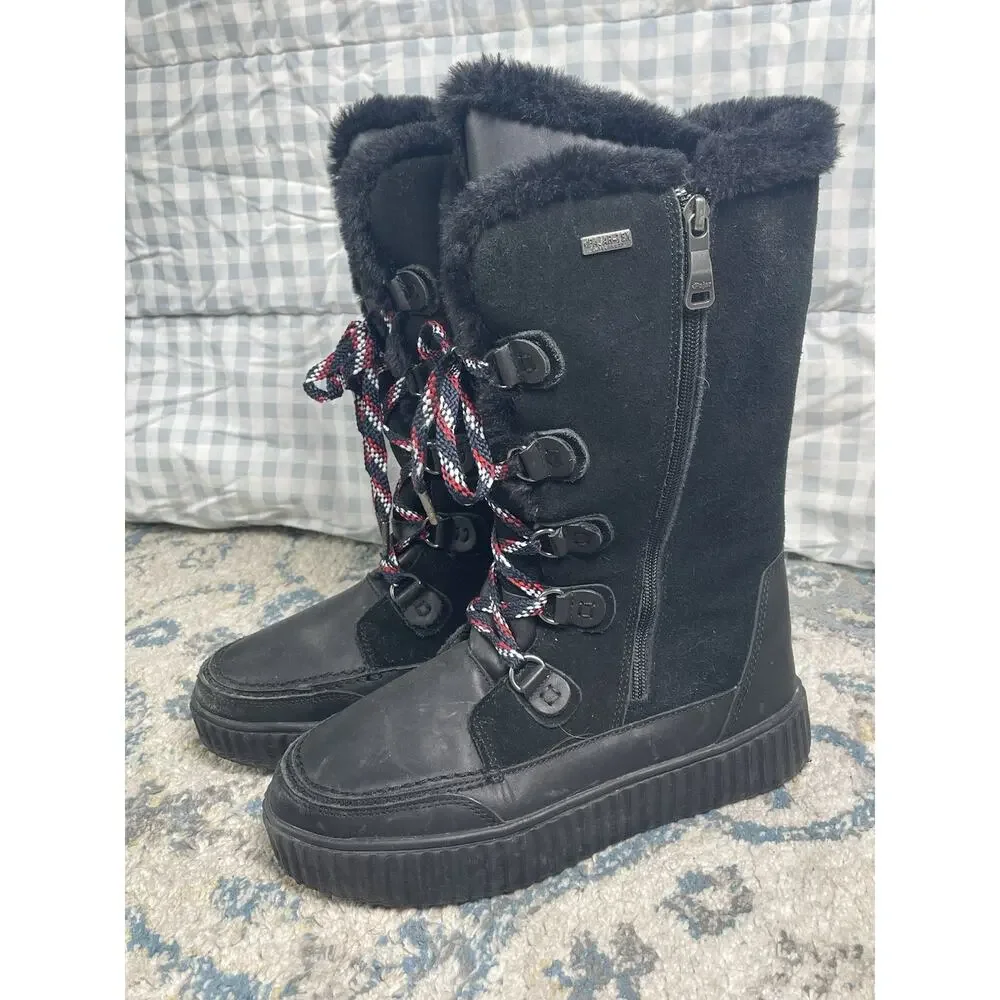 Pajar Canada Waterproof Winter Boots Womens US 9-9.5 Black Faux Fur Lace Up